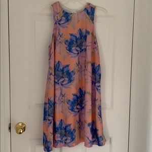 Peach/lavender/gold floral shift dress